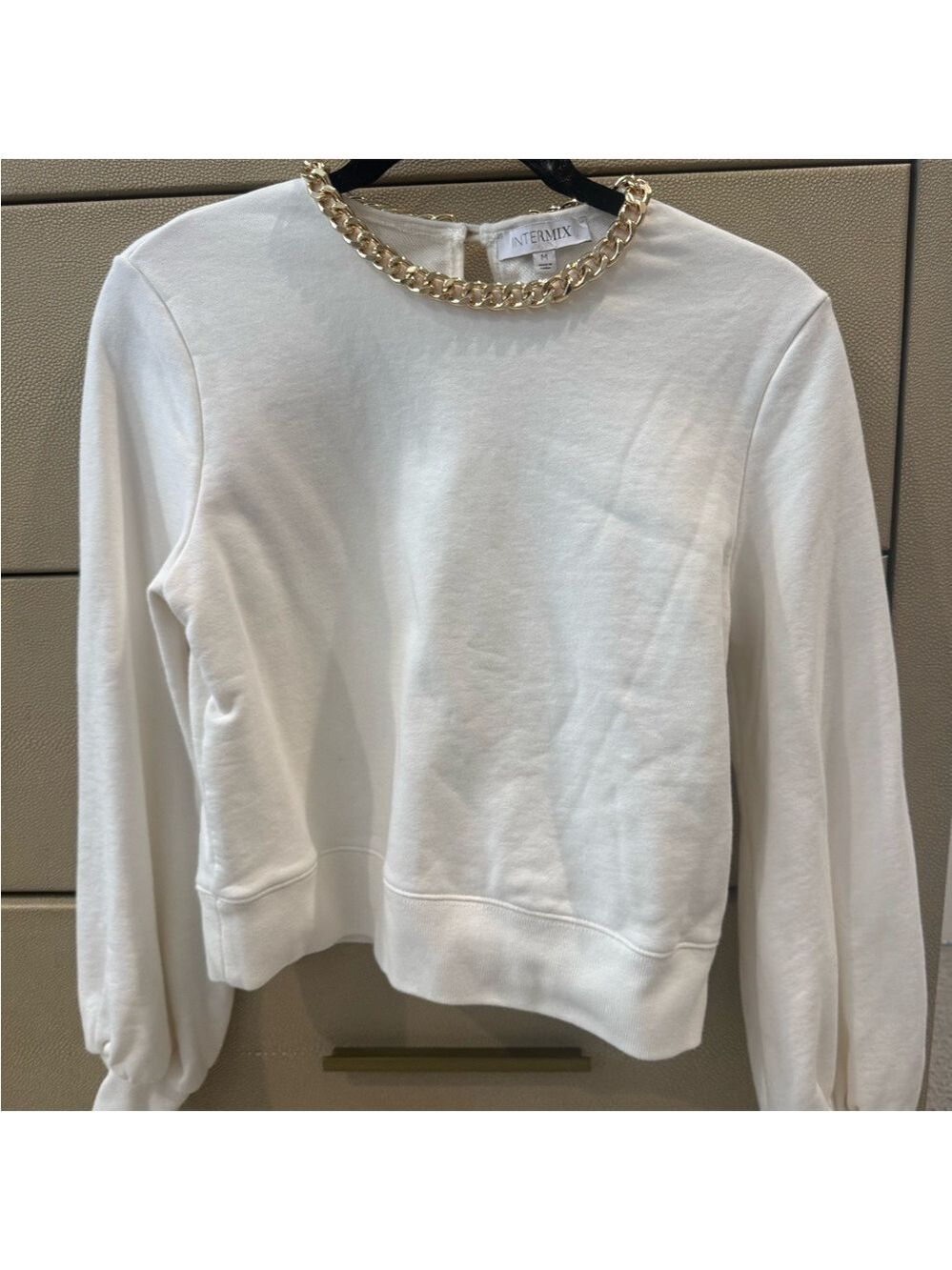 INTERMIX White Top with Gold Chain Accent